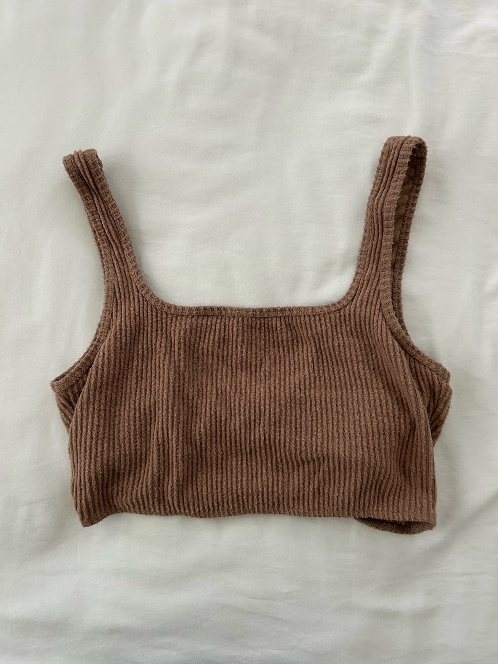 Abercrombie & Fitch Ribbed Cropped Tank in Taupe